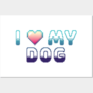 I Heart My Dog Classic Video Game Graphic Blue Gradient Posters and Art